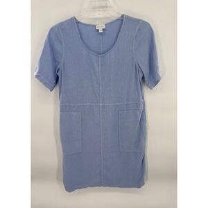 Pure Jill Linen Shift Dress Blue Excellent Short Sleeve Pockets Size S